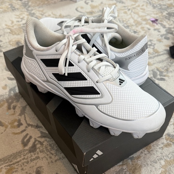 adidas Shoes - Adidas Woman White & Black SZ 9 Softball Cleats Good Condition small pink marks